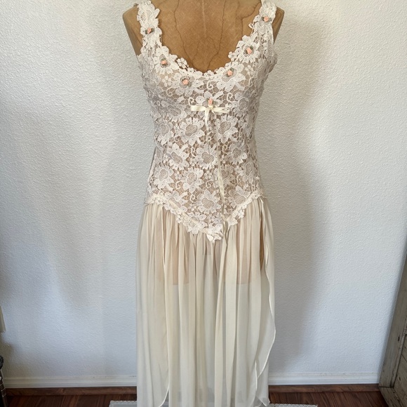 Flora Nikrooz Dresses & Skirts - Cream Lace Bodice Maxi Dress with Sheer Skirt